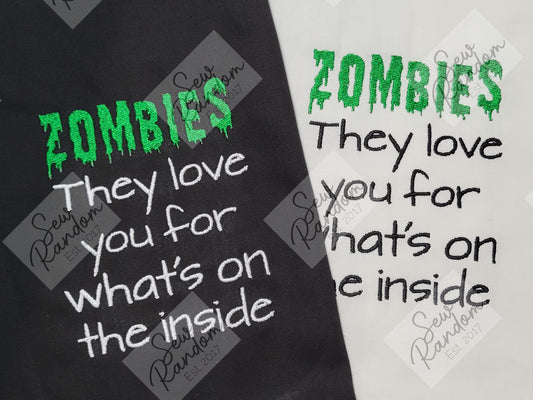 ZOMBIES LOVE YOU EMBROIDERED TEA TOWEL