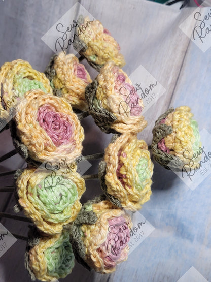 PINK/GREEN/YELLOW MIX CROCHET ROSES