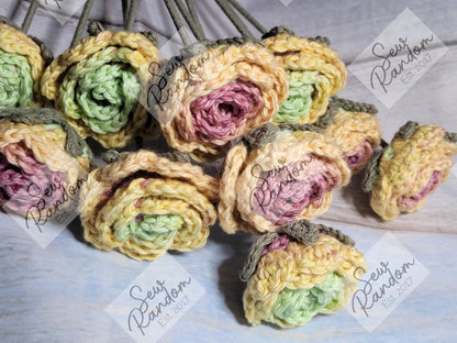 PINK/GREEN/YELLOW MIX CROCHET ROSES