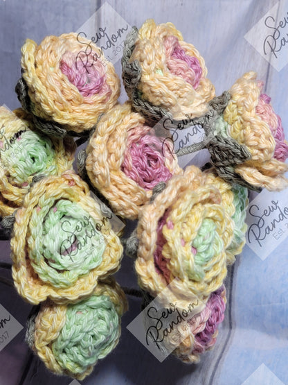 PINK/GREEN/YELLOW MIX CROCHET ROSES