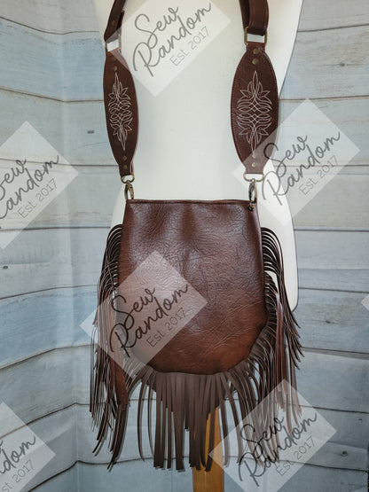 FRINGED BAG - BROWN W/ EMBROIDERY