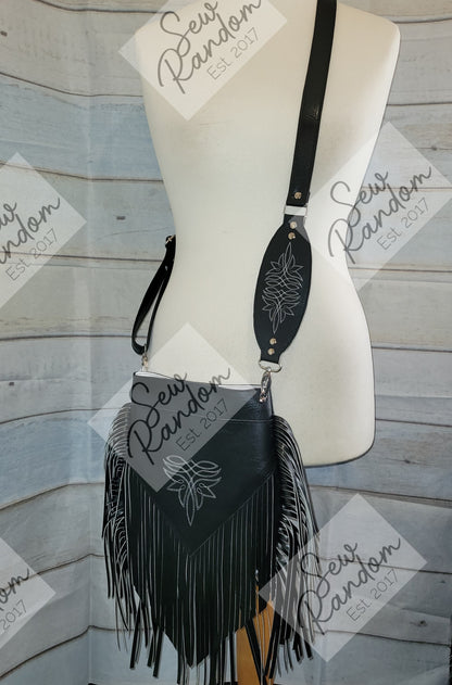 FRINGED BAG - BLACK W/ EMBROIDERY