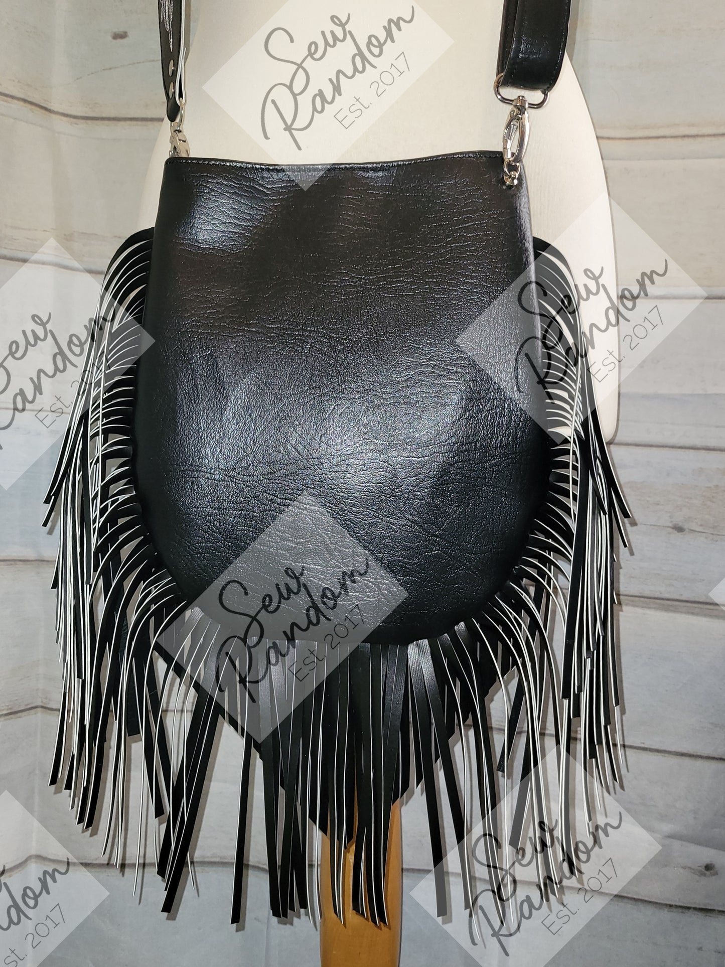 FRINGED BAG - BLACK W/ EMBROIDERY