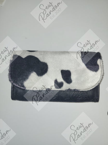 COW PRINT AND ROSES PURSE - BLACK