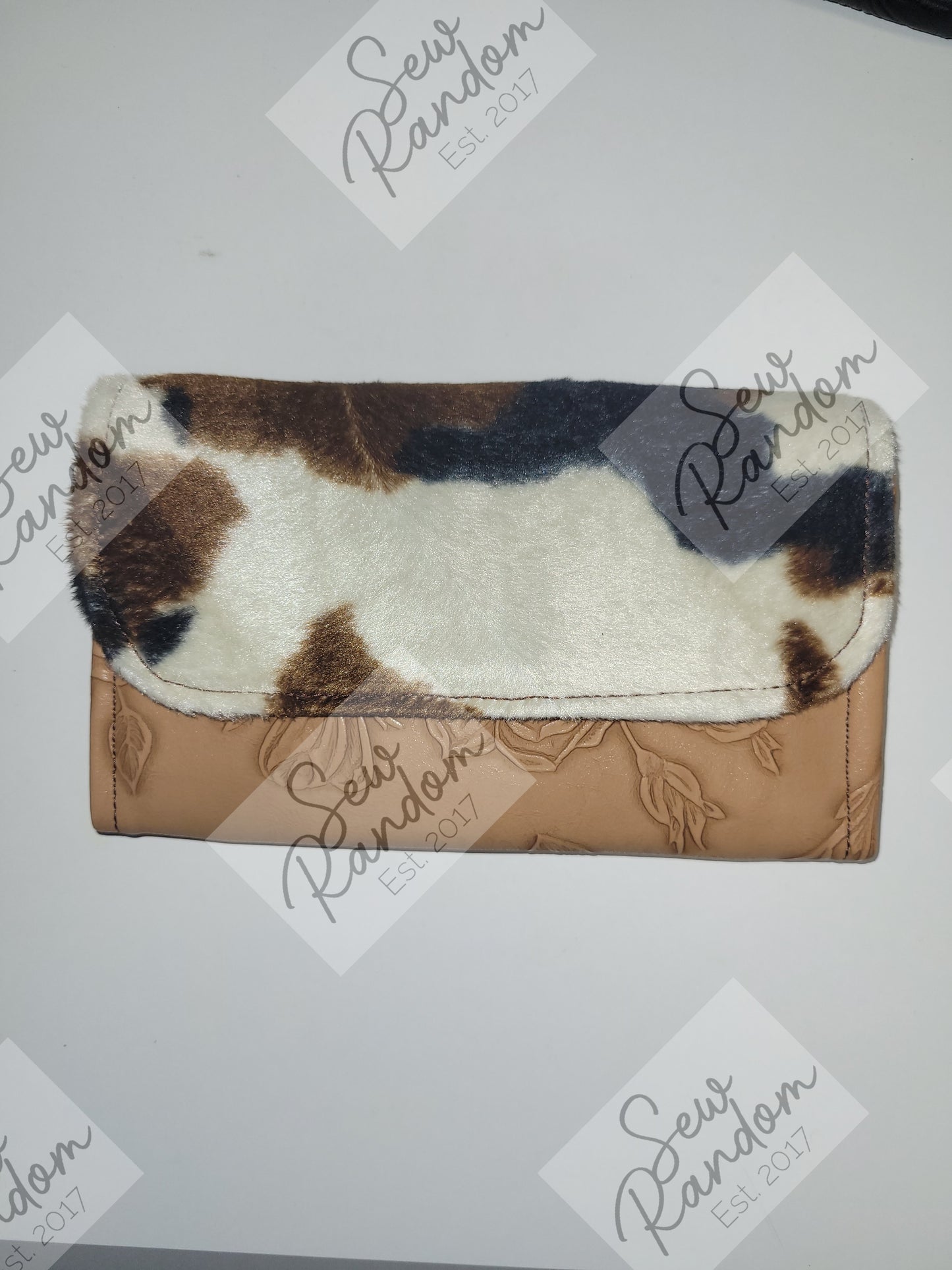 COW PRINT AND ROSES PURSE - BROWN