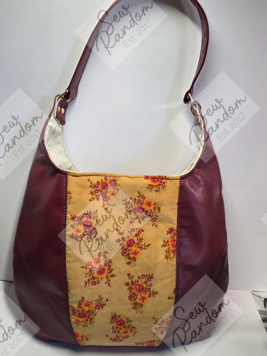 DARK MAROON AND FLORAL HOBO BAG - SR086