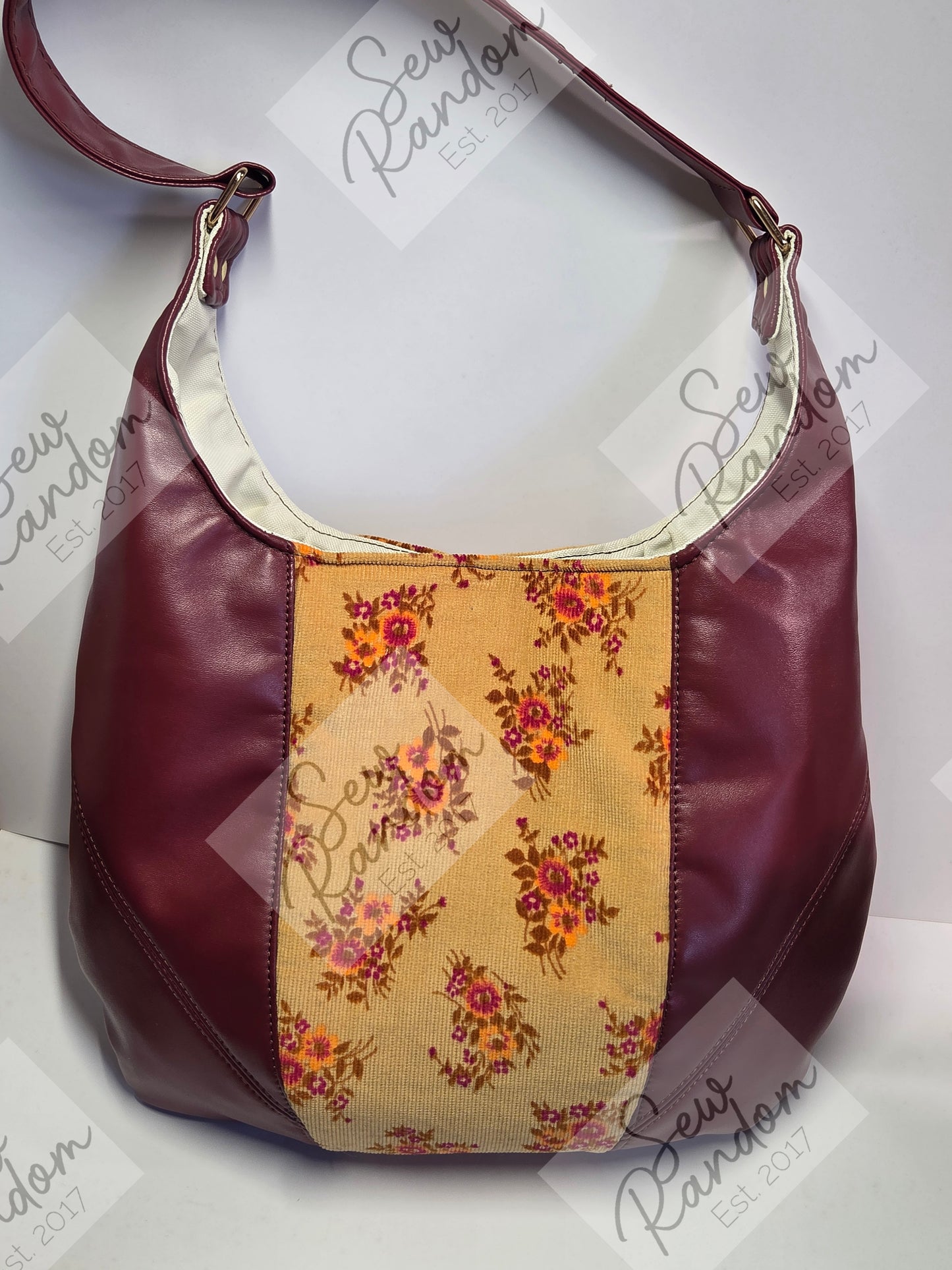 DARK MAROON AND FLORAL HOBO BAG - SR086