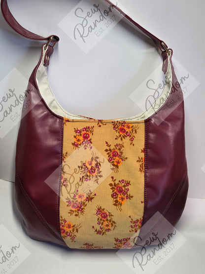 DARK MAROON AND FLORAL HOBO BAG - SR086